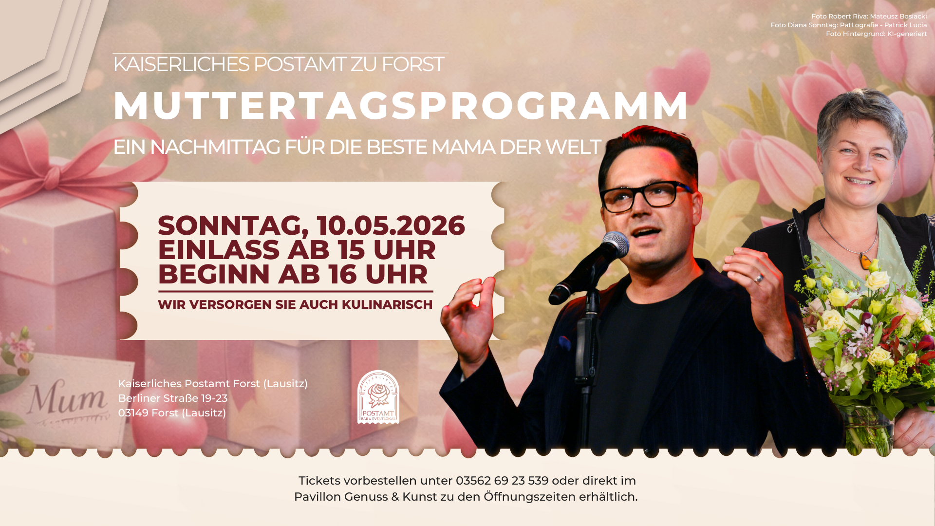 Veranstaltungsbanner zum Muttertagsprogramm am 10.05.2026 im Kaiserlichen Postamt Forst