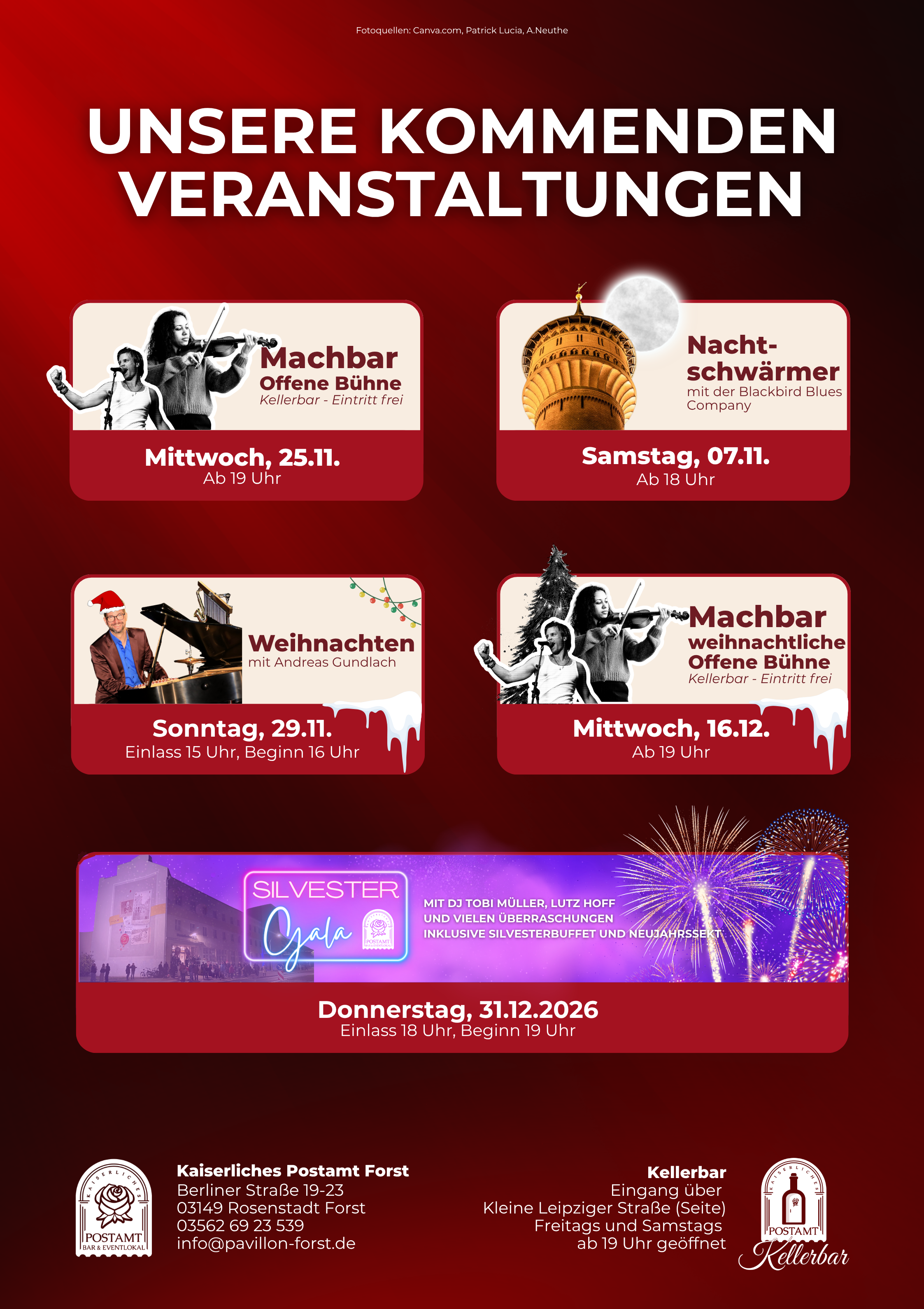 Veranstaltungsübersicht Kaiserliches Postamt Oktober bis Dezember 2026